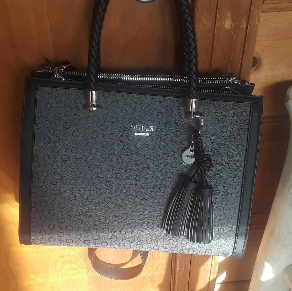 Guess Black and Gray Signature G Satchel Shoulder Bag
